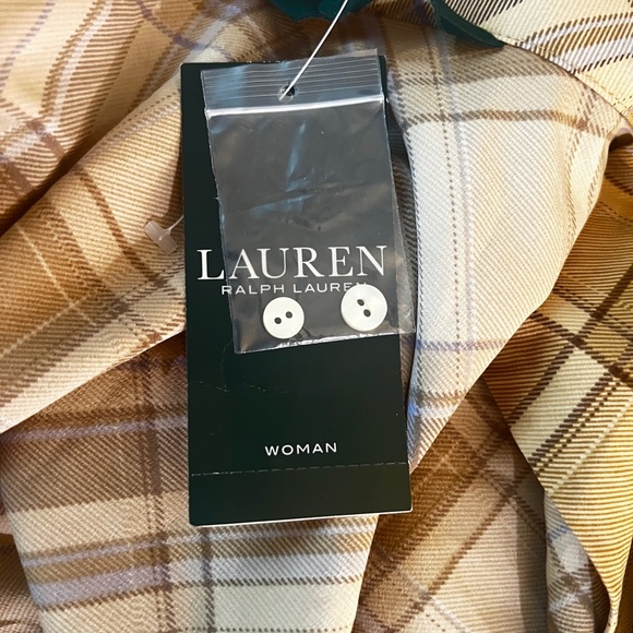 Lauren Ralph Lauren Tan and Brown Plaid Lightweight Wrap Blouse 1X - Picture 9 of 13